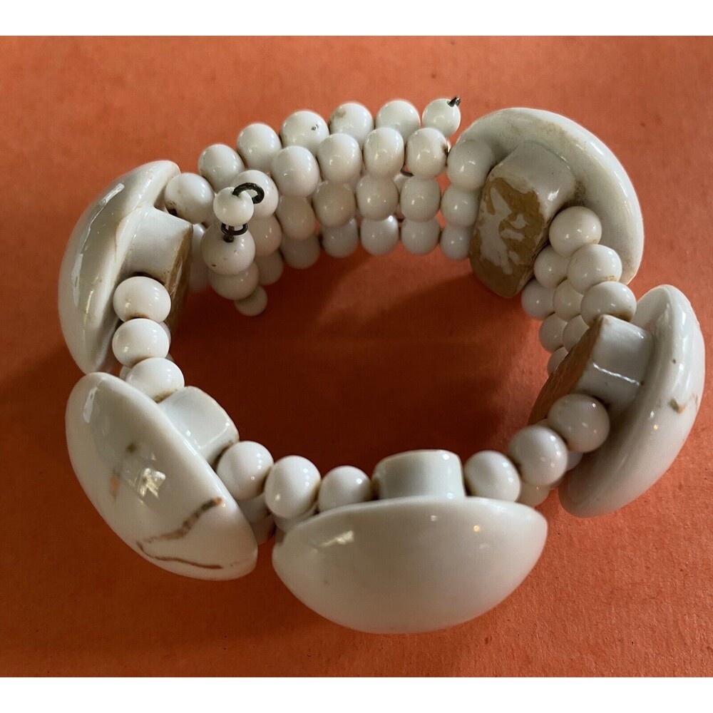 Women’s Bracelet White Ceramic Stones Cuff Stretch